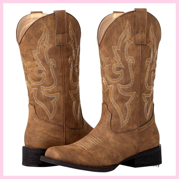 Wide Calf Cowboy Boots Square Toe Western Boots Women's Fashion